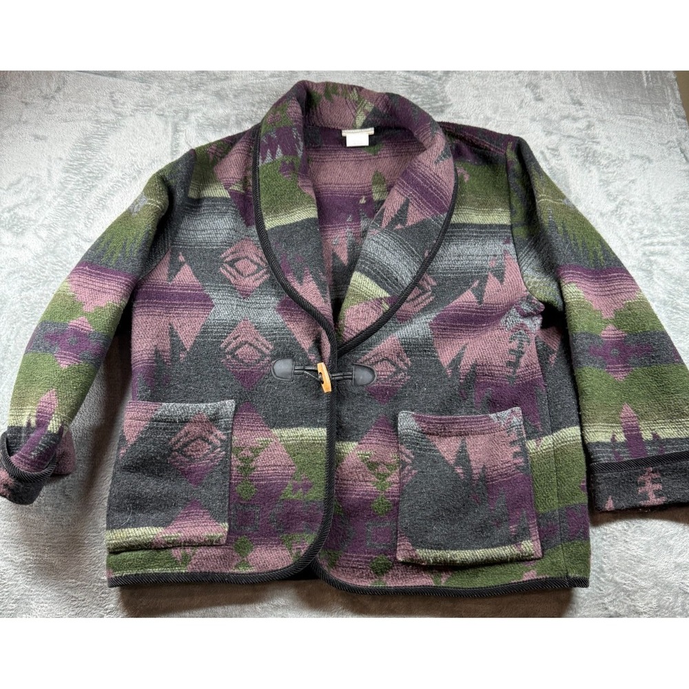 Vtg Coldwater Creek Blanket Jacket Women's Southwest Aztec Shawl Collar USA